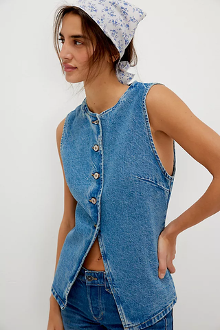 Free People Amiee Denim Vest- Ultra Light Beam