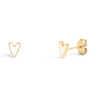 Gold White Heart Stud Earrings