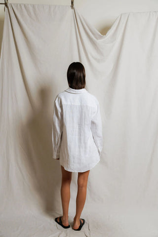 Lorelai Linen Oversized Button Down - White // Perfect White Tee