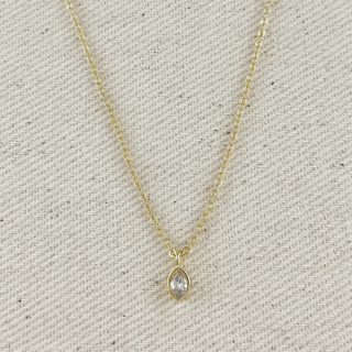 18k Gold Filled Ellipse Solitaire Necklace