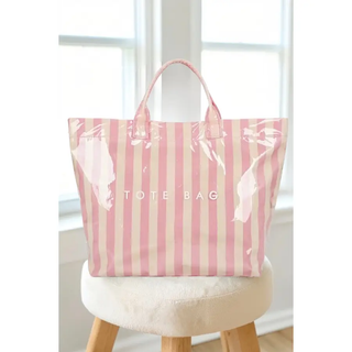 Pink and Tan Striped Tote Bag