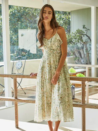 Sereia Floral Midi Dress - Ivory & Green