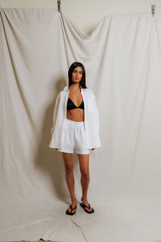 Lorelai Linen Oversized Button Down - White // Perfect White Tee