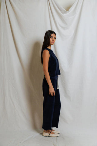 Eliana Loop Terry Pant - Navy // Perfect White tee