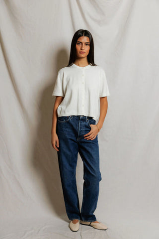 Maude Cotton Short Sleeve Crew Cardigan - White // Perfect White Tee