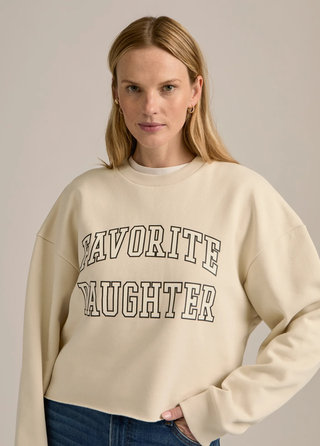 The Cropped Collegiate Sweatshirt - French Oak/Snow White | Favorite Daughter