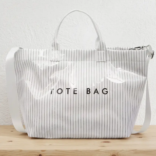 White Pinstripe Tote Bag with Strap