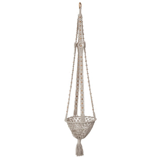Cotton Macramé Plant Hanger with Wood Beads & Tassel – Natural
