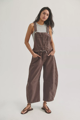 Good Luck Barrel Overalls - Chocolate Mousse // Free People