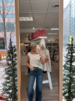 Rory Asymmetrical Off Shoulder Satin Top