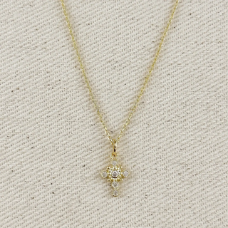 18k Gold Filled Bezel Cross Cz Necklace