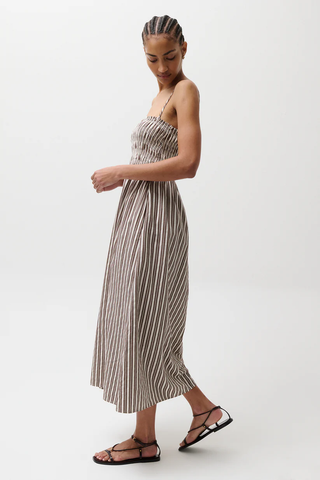 Bianca Shirred Bodice Dress - Java Stripe // Pistola