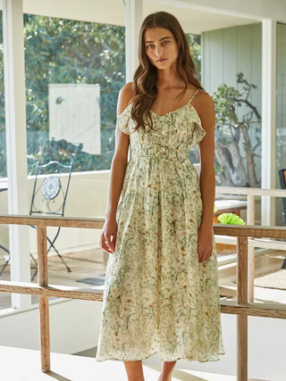 Sereia Floral Midi Dress - Ivory & Green