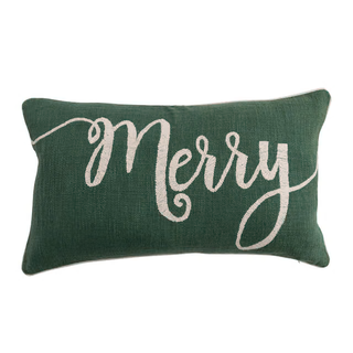 Merry Embroidered Lumbar Pillow - Green