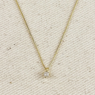 18k Gold Filled Mini Cz Solitaire Necklace