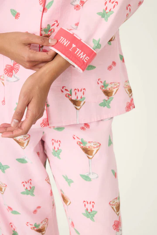 Tini Time Drink Print 3-Piece Flannel PJ Set - Ballet Pink