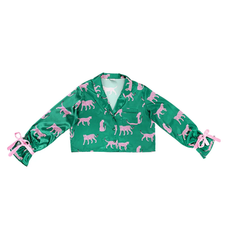 Savannah Satin Pajama Set – Emerald & Pink