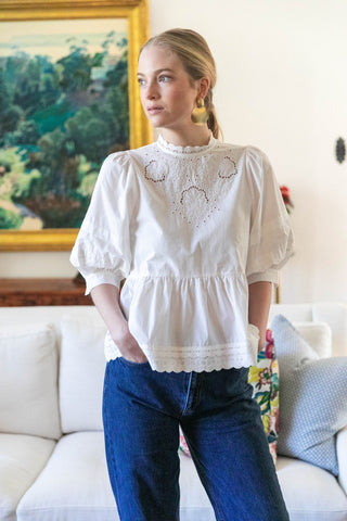 Eliza Eyelet Puff Sleeve Blouse – White