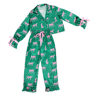 Savannah Satin Pajama Set – Emerald & Pink