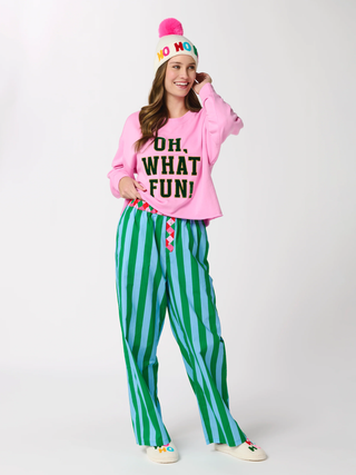 Noel Festive Stripe Boxer Pant - Green | Shiraleah