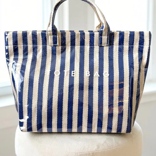 Blue and Beige Striped Tote Bag