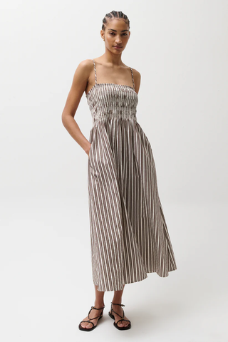 Bianca Shirred Bodice Dress - Java Stripe // Pistola