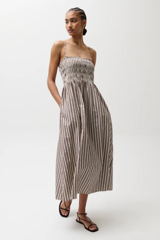 Bianca Shirred Bodice Dress - Java Stripe // Pistola