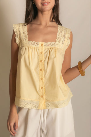 Camille Eyelet Blouse - Butter Yellow