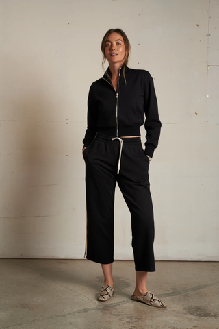Milana Travel Cropped Track Jacket - True Black // Perfect White Tee