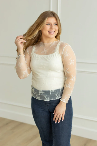 Floral Sheer Layering Top - White - Moon Ryder
