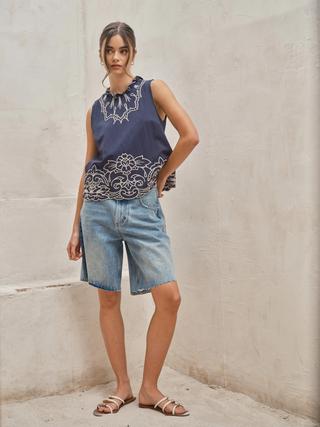 Harper Relaxed Denim Bermuda Shorts – Light Wash