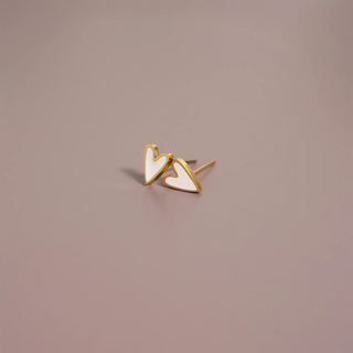 Gold White Heart Stud Earrings