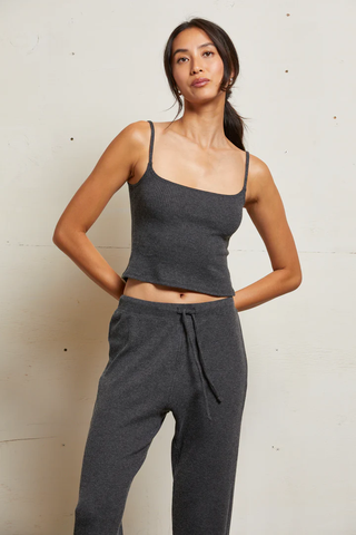Remi Sweater Ribbed Drawstring Pants - Charcoal | Perfect White Tee