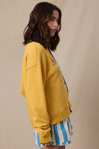 San Diego Button Up French Terry Top - Golden/Navy