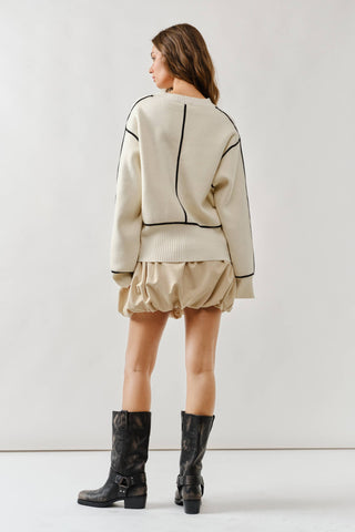 Wynter Oversized Contrast Stitching Sweater - Cream