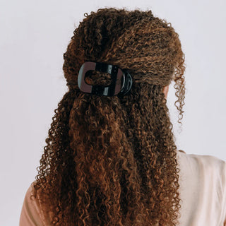 Jet Black Medium Flat Round Hair Clip - Teleties