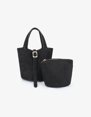 Joya Bucket Mini Faux Suede Purse - Black