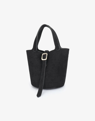 Joya Bucket Mini Faux Suede Purse - Black