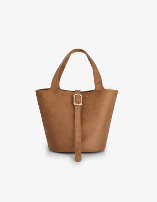 Joya Mini Bucket Purse - Faux Suede - Camel