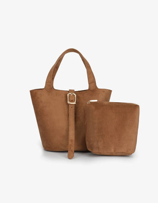 Joya Mini Bucket Purse - Faux Suede - Camel