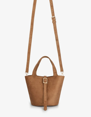 Joya Mini Bucket Purse - Faux Suede - Camel