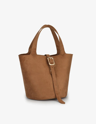 Joya Mini Bucket Purse - Faux Suede - Camel