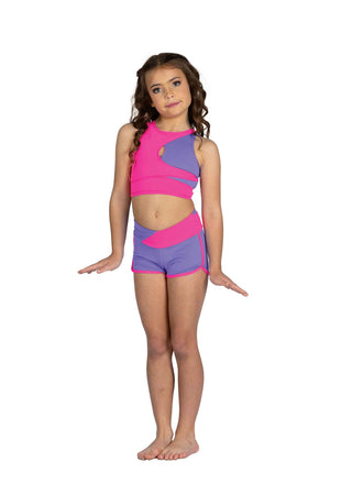 25300C Lulu Top / Neon Pink & Bright Lavender