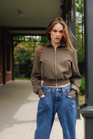 Milana Pureform LS Track Jacket - Dark Olive // Perfect White Tee