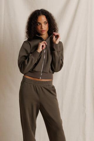 Milana Pureform LS Track Jacket - Dark Olive // Perfect White Tee