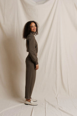 Milana Pureform LS Track Jacket - Dark Olive // Perfect White Tee