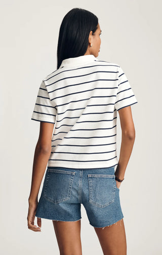 Mavi Women's Cropped Polo T-Shirt / Black Irish Stripe