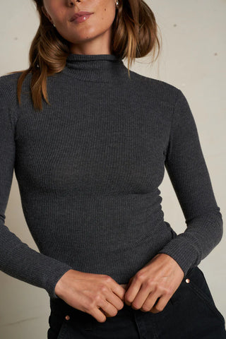 Noelle Sweater Rib LS Turtleneck / Charcoal / Perfect White Tee