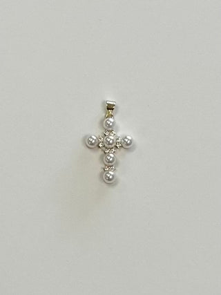 Large Pearl and CZ Cross Charmie