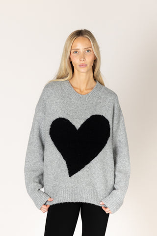 Athena Heart Crew Sweater - Dark Grey/Black